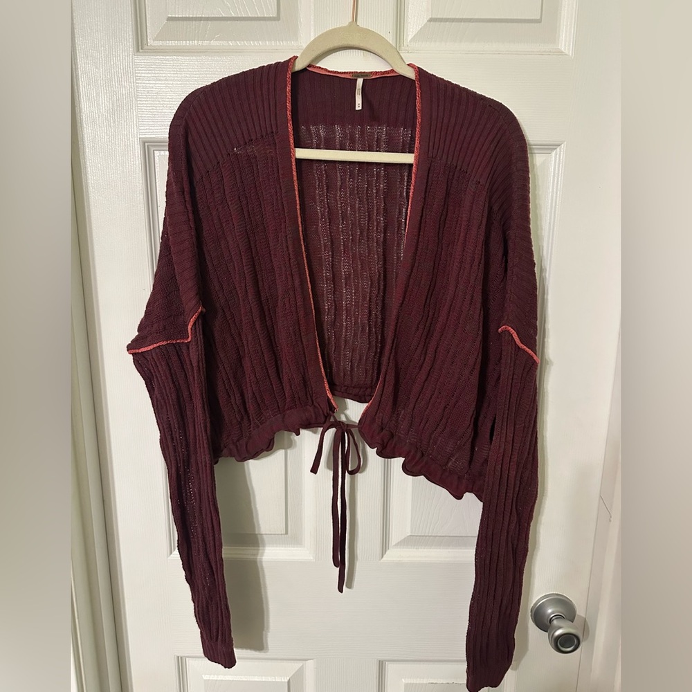 Free People Burgundy Cardigan with Red Accents